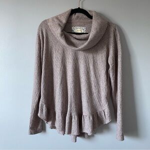 Maeve Addie Ruffled Hacci Pullover Sweater Cowl Neck blush pink/tan sz XS